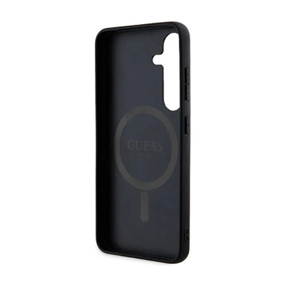 Guess 4G Collection Leather Metal Logo MagSafe - Dėklas, skirtas Samsung Galaxy S24 (juodas)