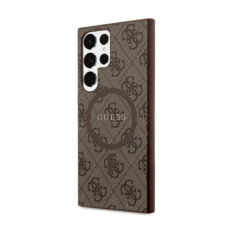 Guess 4G Collection Oda Metalo Logotipas MagSafe - Dėklas Samsung Galaxy S24 Ultra (Rudos spalvos)