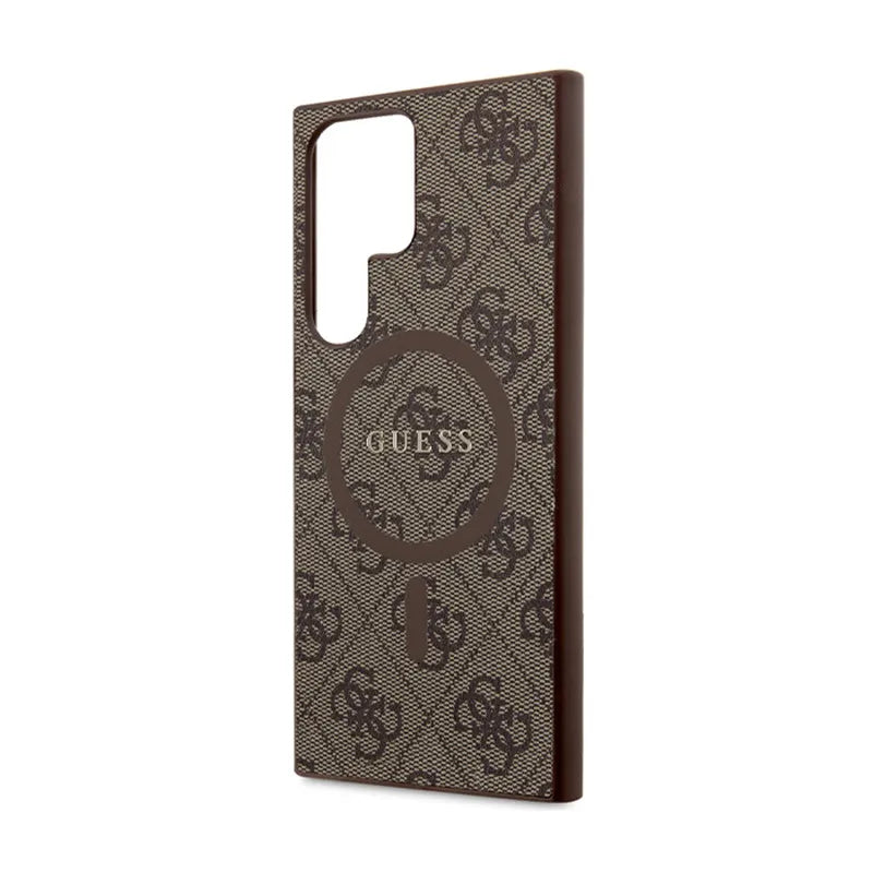 Guess 4G Collection Oda Metalo Logotipas MagSafe - Dėklas Samsung Galaxy S24 Ultra (Rudos spalvos)