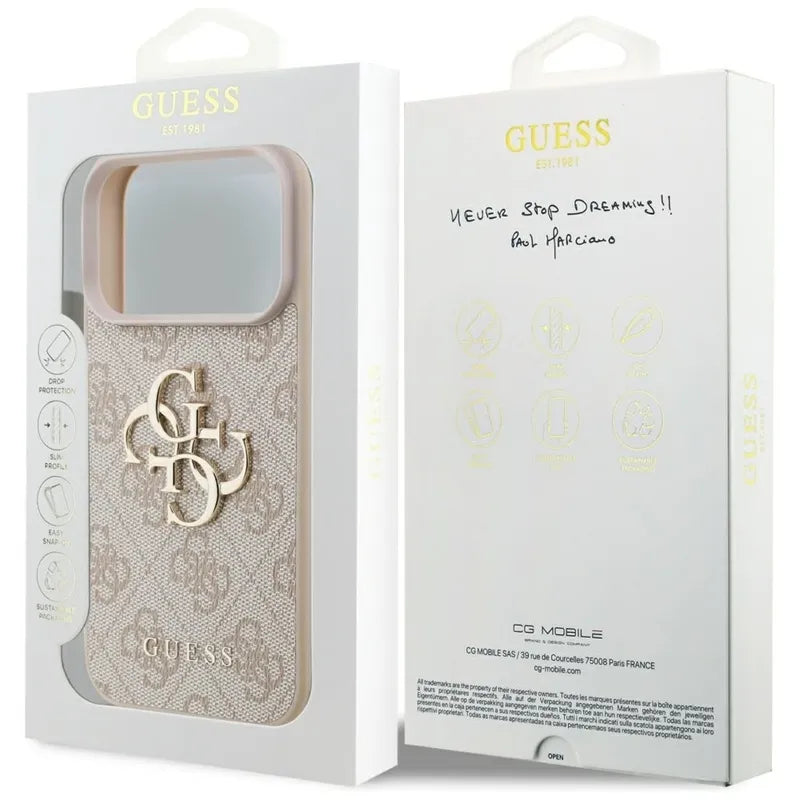 Guess 4G Dėklas su dideliu logotipu iPhone 17 Pro (rožinis)