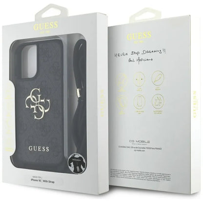 Guess 4G Didelio Logo Virvelės Dirželis Per Petį - Dėklas iPhone 16 (juodas)