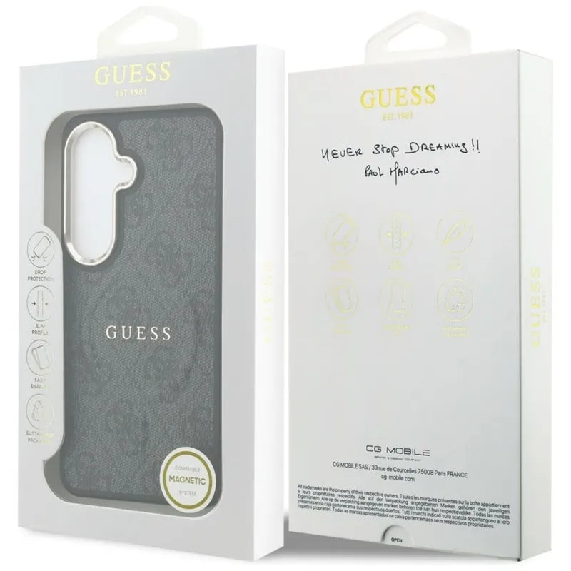 Guess 4G Iškilio Žiedo MagSafe dėklas - Samsung Galaxy S26 dėklas (Juodas)