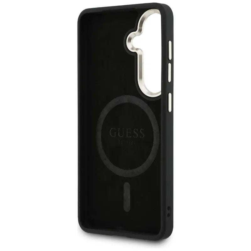 Guess 4G Iškilio Žiedo MagSafe dėklas - Samsung Galaxy S26 dėklas (Juodas)
