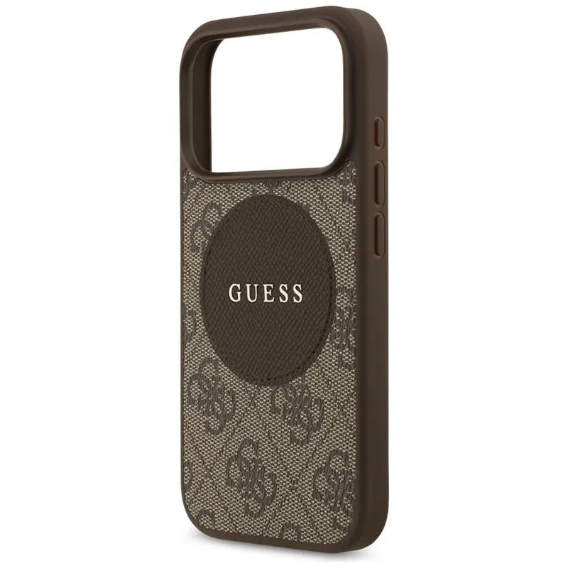 Guess 4G Klasikinis apvalus logotipas MagSafe – Dėklas iPhone 17 Pro (Rudas)
