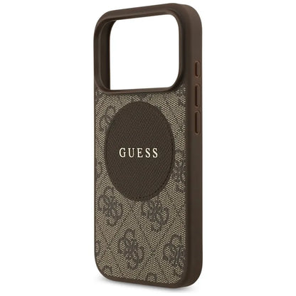 Guess 4G Klasikinis apvalus logotipas MagSafe – Dėklas iPhone 17 Pro (Rudas)