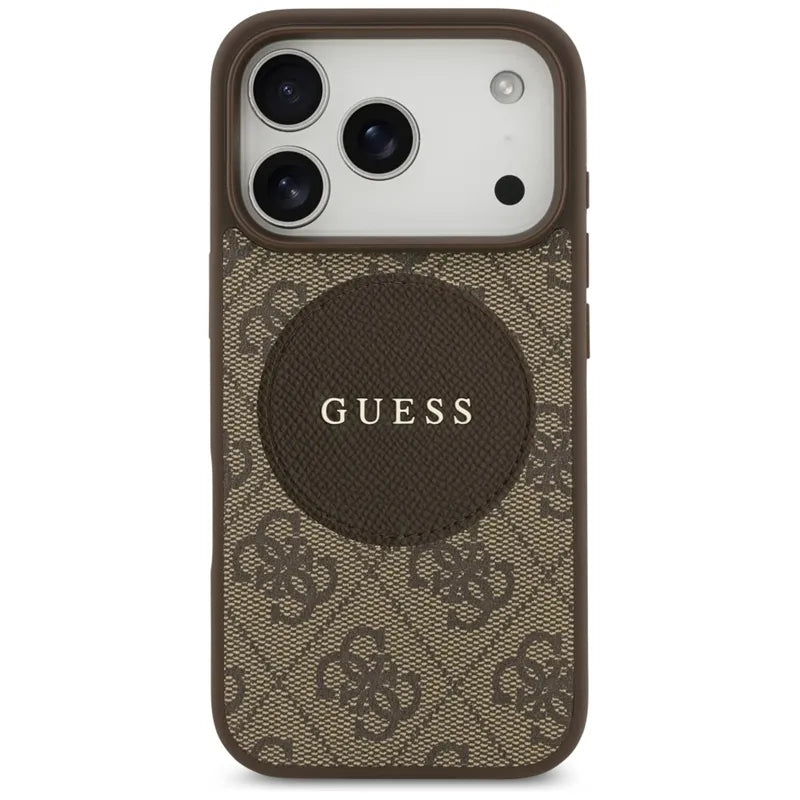 Guess 4G Klasikinis apvalus logotipas MagSafe – Dėklas iPhone 17 Pro (Rudas)