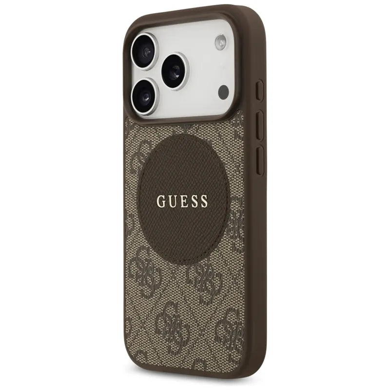 Guess 4G Klasikinis apvalus logotipas MagSafe – Dėklas iPhone 17 Pro (Rudas)