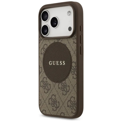 Guess 4G Klasikinis apvalus logotipas MagSafe – Dėklas iPhone 17 Pro (Rudas)
