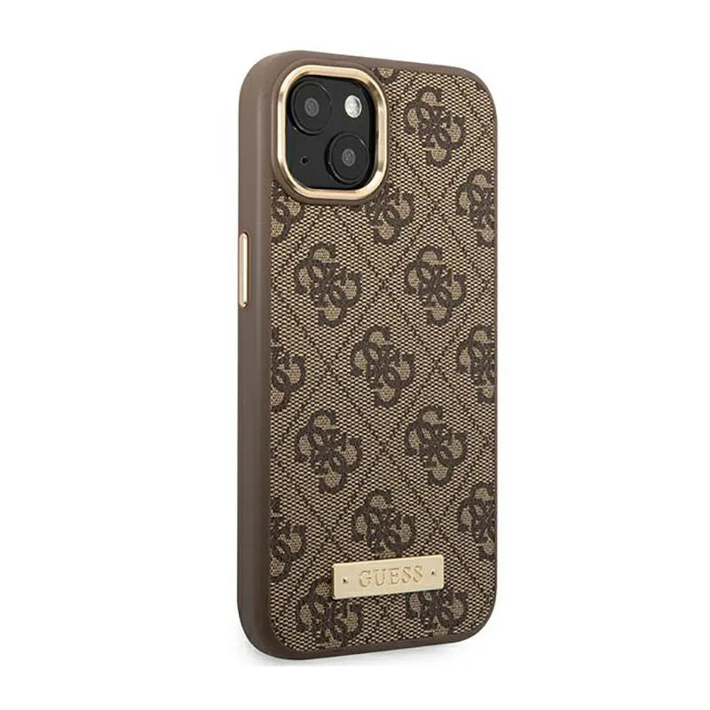 Guess 4G Logo Plate MagSafe – Dėklas iPhone 14 Plus (rudos spalvos)