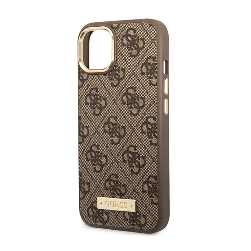 Guess 4G Logo Plate MagSafe – Dėklas iPhone 14 Plus (rudos spalvos)
