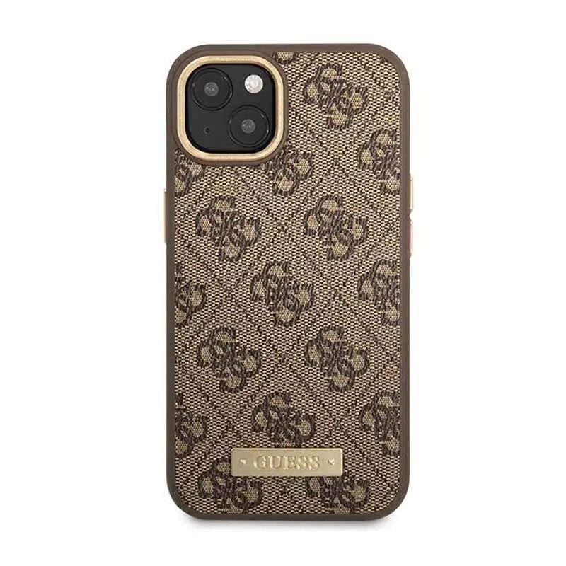 Guess 4G Logo Plate MagSafe – Dėklas iPhone 14 Plus (rudos spalvos)