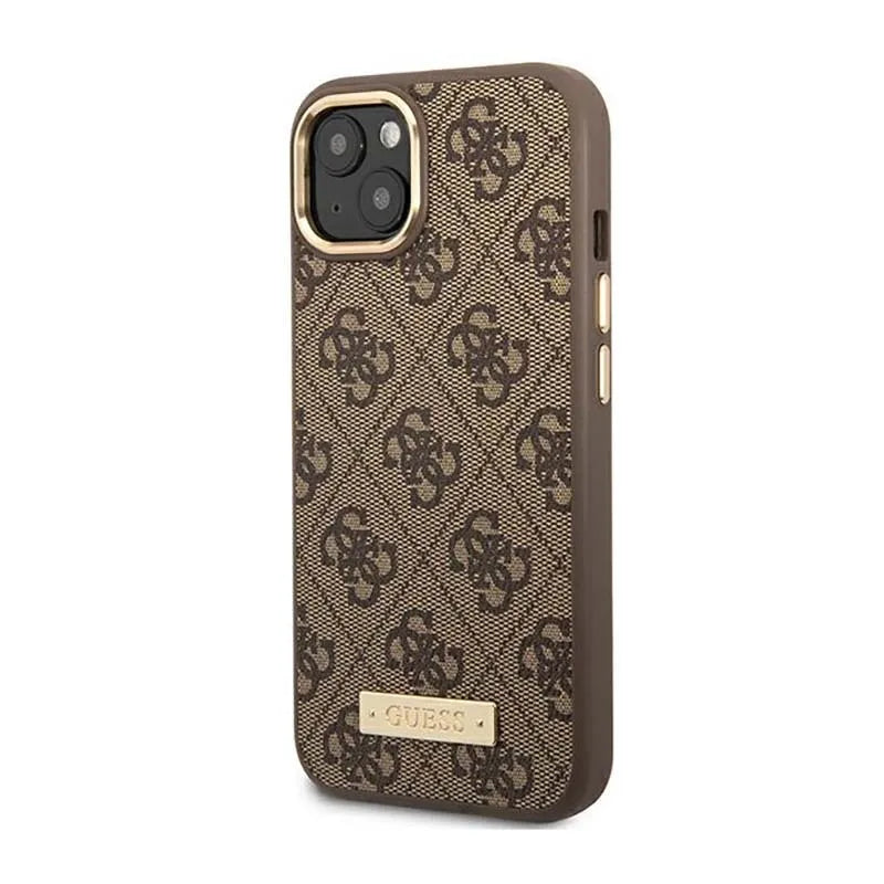 Guess 4G Logo Plate MagSafe – Dėklas iPhone 14 Plus (rudos spalvos)