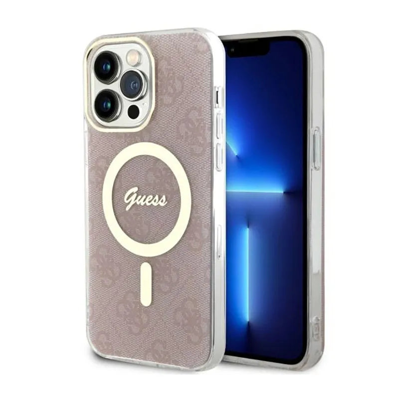 Guess 4G MagSafe – dėklas, skirtas „iPhone 14 Pro Max“ (rožinis)