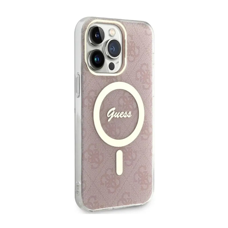 Guess 4G MagSafe – dėklas, skirtas „iPhone 14 Pro Max“ (rožinis)