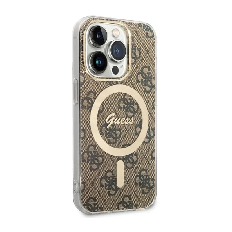 Guess 4G MagSafe – dėklas, skirtas „iPhone 14 Pro Max“ (rudas)
