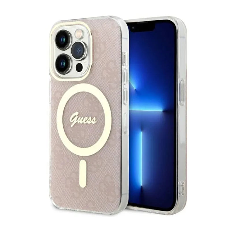 Guess 4G MagSafe – dėklas, skirtas iPhone 14 Pro (rožinis)