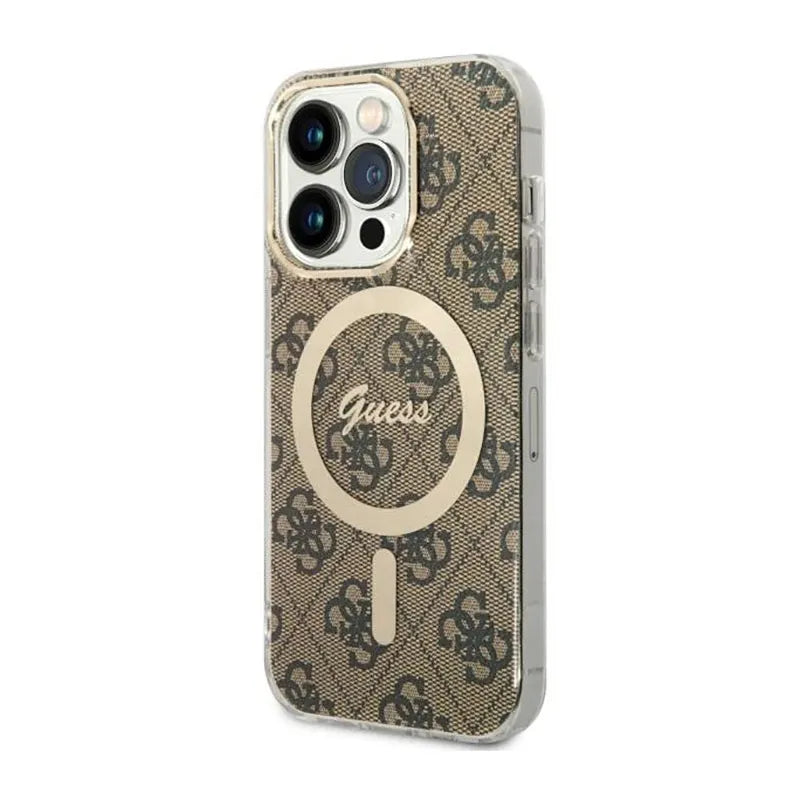 Guess 4G MagSafe – dėklas, skirtas „iPhone 14 Pro“ (rudas)