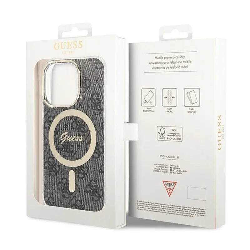 Guess 4G MagSafe – dėklas, skirtas iPhone 15 Pro (juodas)