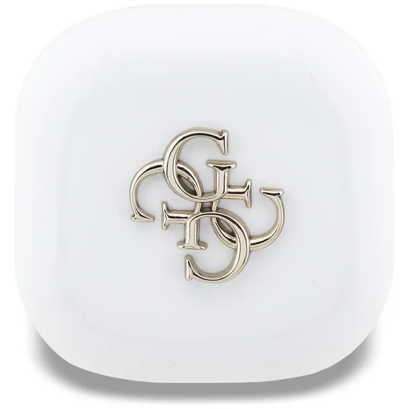 Guess 4G Metal Logo - TWS belaidės Bluetooth ausinės su įkrovimo dėklu (Baltos)