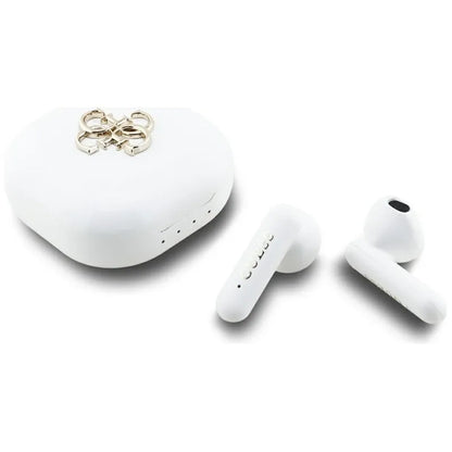 Guess 4G Metal Logo - TWS belaidės Bluetooth ausinės su įkrovimo dėklu (Baltos)