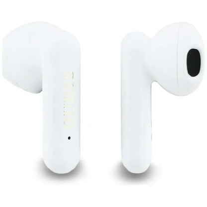 Guess 4G Metal Logo - TWS belaidės Bluetooth ausinės su įkrovimo dėklu (Baltos)