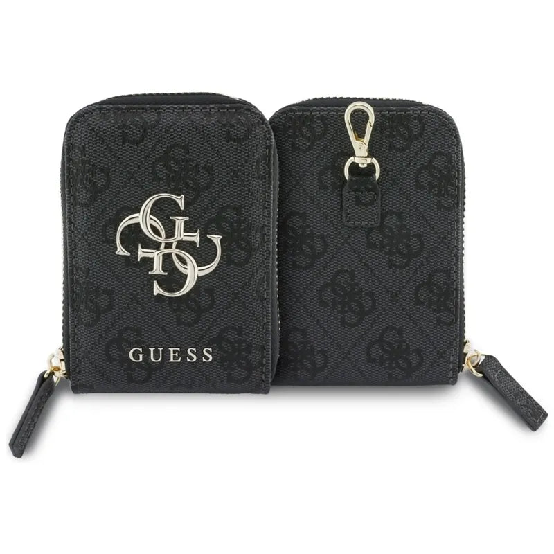 Guess 4G Metal Logo Universal Crossbody telefono dirželis ir maža rankinė – virvelė / peties dirželis su telefono dėklu (juoda)