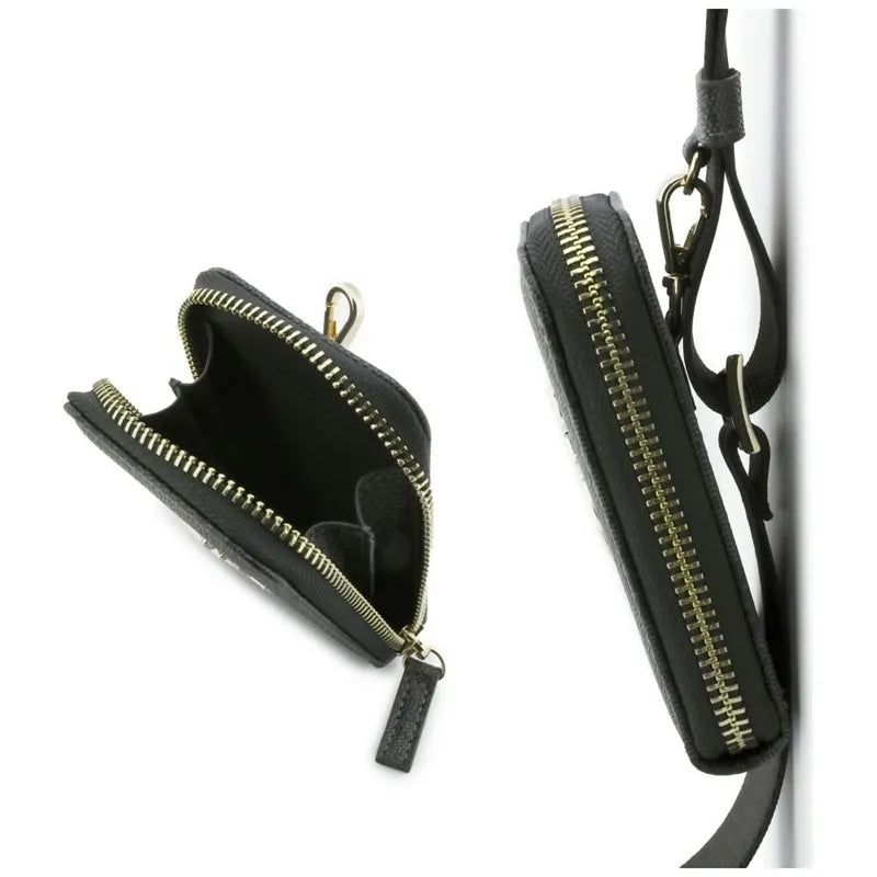 Guess 4G Metal Logo Universal Crossbody telefono dirželis ir maža rankinė – virvelė / peties dirželis su telefono dėklu (juoda)