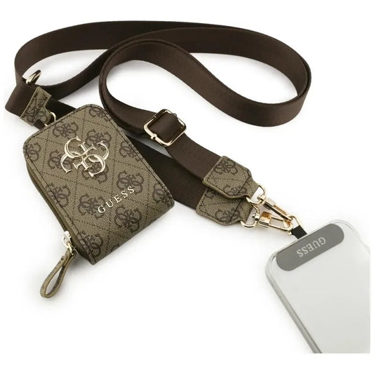 Guess 4G Metal Logo universalus crossbody telefono dirželis ir maža piniginė – dirželis per petį su telefono dėkliuku (ruda)