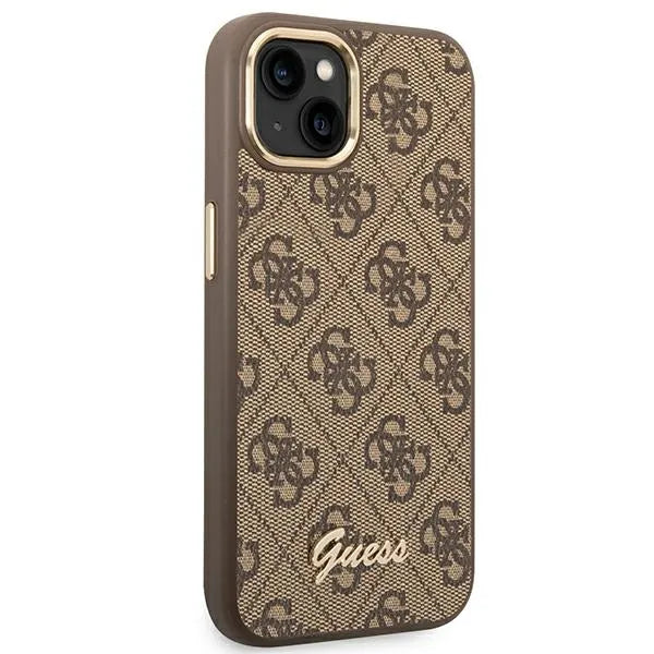 Guess 4G metalinis apvadas kamerai - dėklas skirtas iPhone 14 Plus (rudos spalvos)