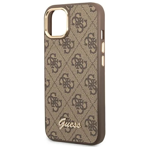 Guess 4G metalinis apvadas kamerai - dėklas skirtas iPhone 14 Plus (rudos spalvos)