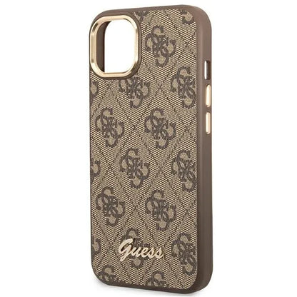 Guess 4G metalinis apvadas kamerai - dėklas skirtas iPhone 14 Plus (rudos spalvos)