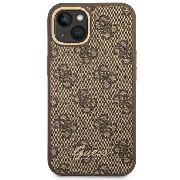 Guess 4G metalinis apvadas kamerai - dėklas skirtas iPhone 14 Plus (rudos spalvos)