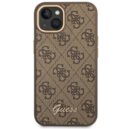 Guess 4G metalinis apvadas kamerai - dėklas skirtas iPhone 14 Plus (rudos spalvos)