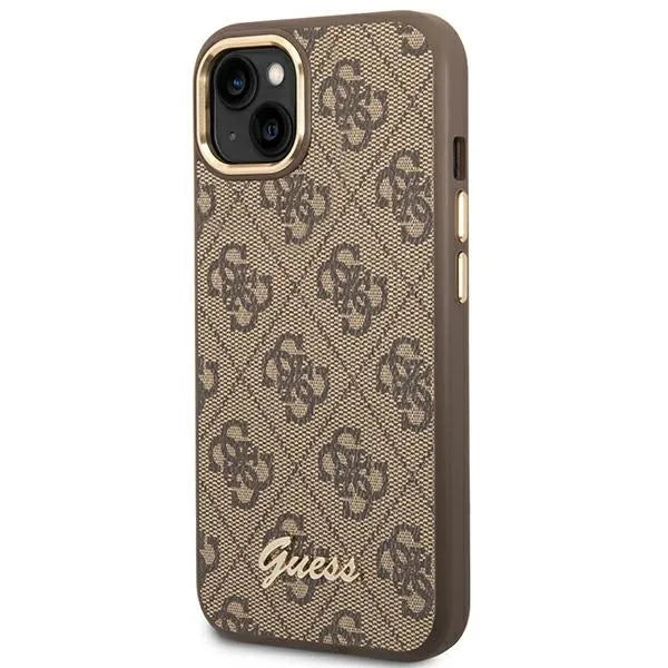 Guess 4G metalinis apvadas kamerai - dėklas skirtas iPhone 14 Plus (rudos spalvos)