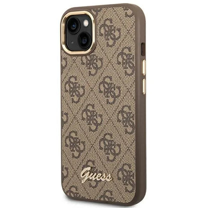 Guess 4G metalinis apvadas kamerai - dėklas skirtas iPhone 14 Plus (rudos spalvos)