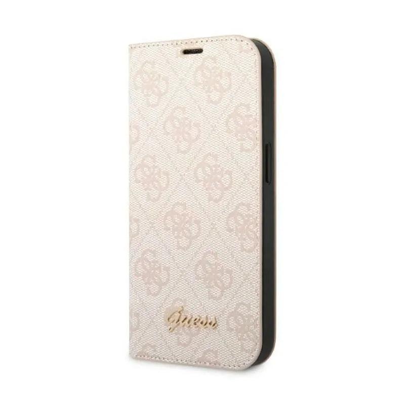 Guess 4G metalinis kameros apvado dėklas knygutė – dėklas skirtas iPhone 14 Pro (rožinis)
