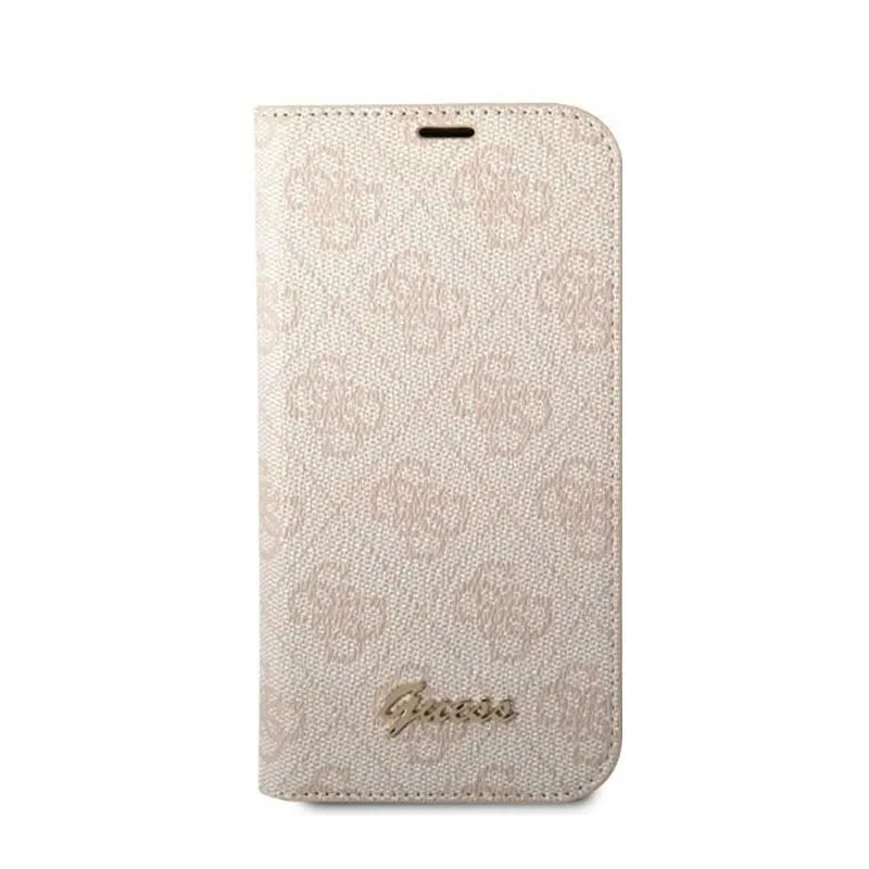 Guess 4G metalinis kameros apvado dėklas knygutė – dėklas skirtas iPhone 14 Pro (rožinis)