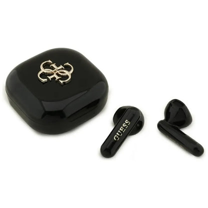 Guess 4G Metalo Logotipas - TWS Bluetooth Ausinės + Įkrovimo dėklas (Juodos)