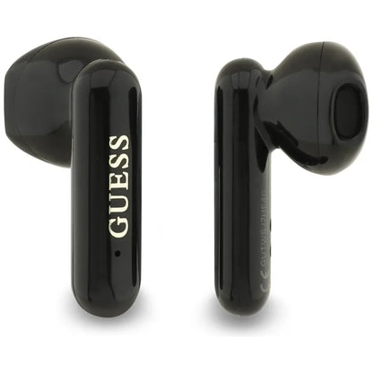 Guess 4G Metalo Logotipas - TWS Bluetooth Ausinės + Įkrovimo dėklas (Juodos)