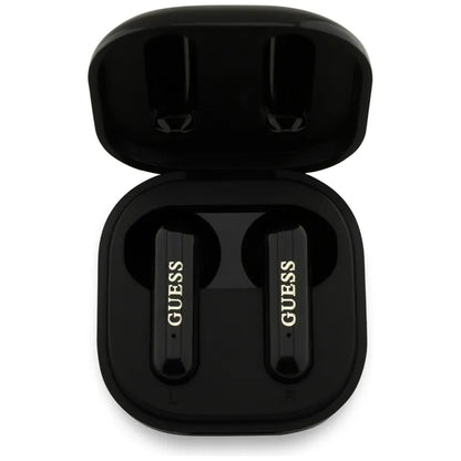 Guess 4G Metalo Logotipas - TWS Bluetooth Ausinės + Įkrovimo dėklas (Juodos)