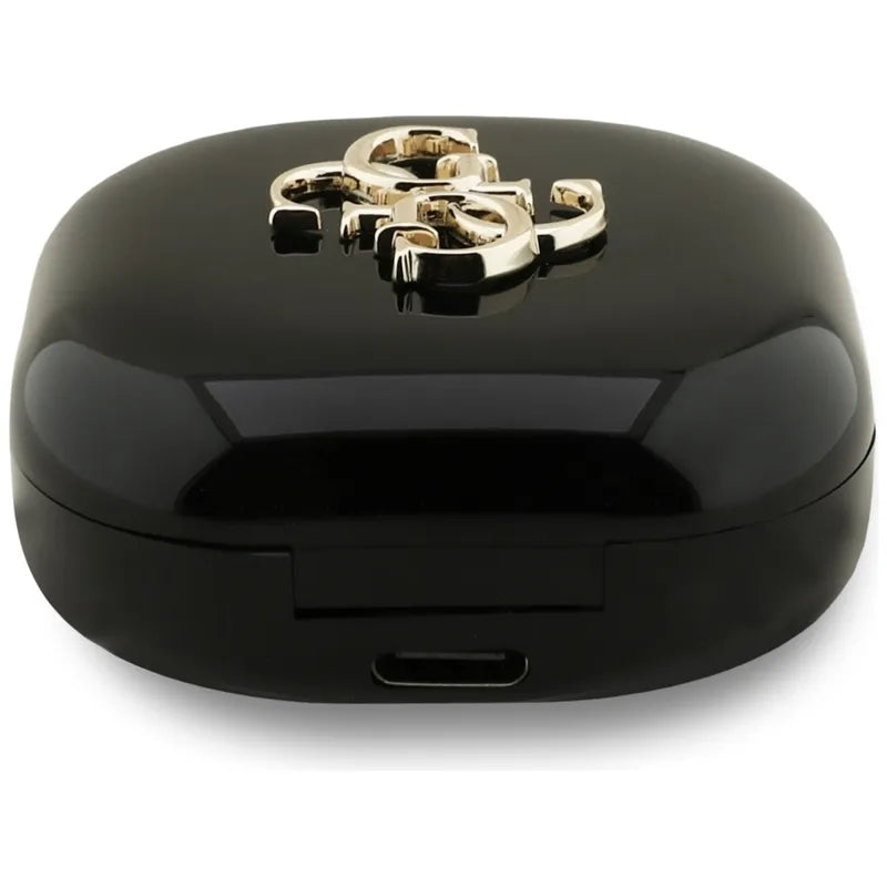 Guess 4G Metalo Logotipas - TWS Bluetooth Ausinės + Įkrovimo dėklas (Juodos)
