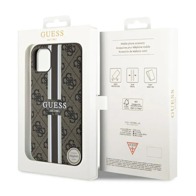 Guess 4G Printed Stripes MagSafe – Dėklas iPhone 11 (rudos spalvos)