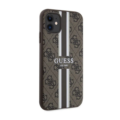 Guess 4G Printed Stripes MagSafe – Dėklas iPhone 11 (rudos spalvos)