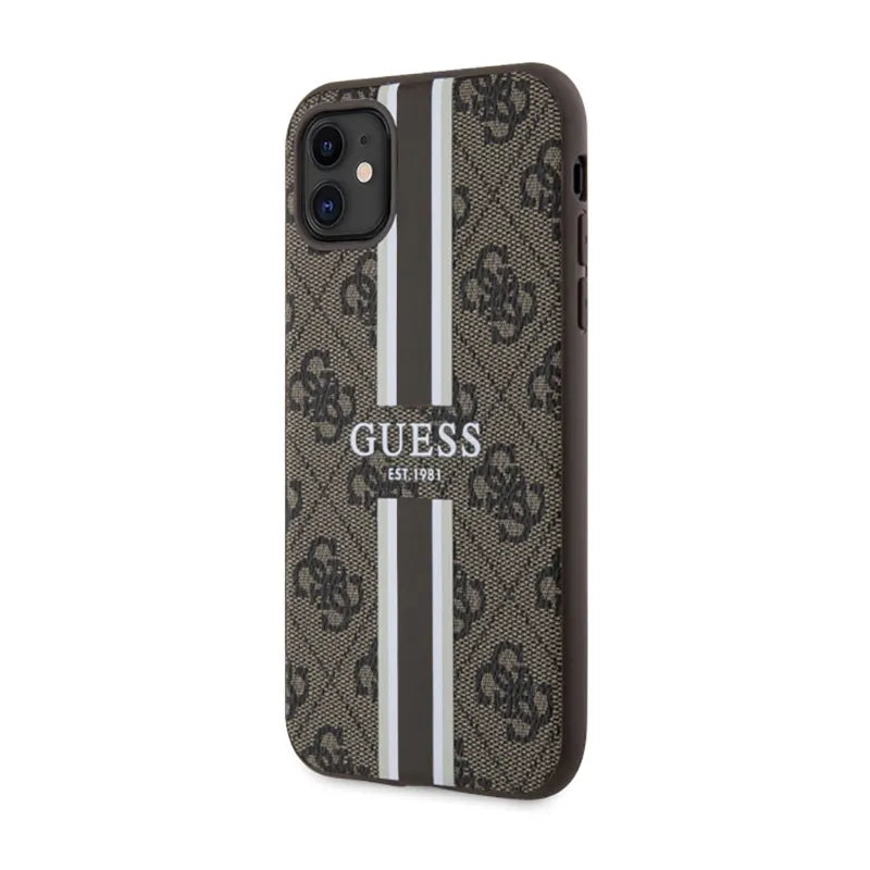Guess 4G Printed Stripes MagSafe – Dėklas iPhone 11 (rudos spalvos)