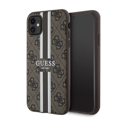 Guess 4G Printed Stripes MagSafe – Dėklas iPhone 11 (rudos spalvos)