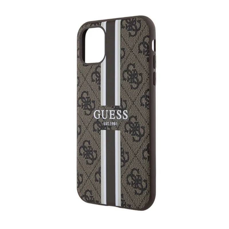 Guess 4G Printed Stripes MagSafe – Dėklas iPhone 11 (rudos spalvos)