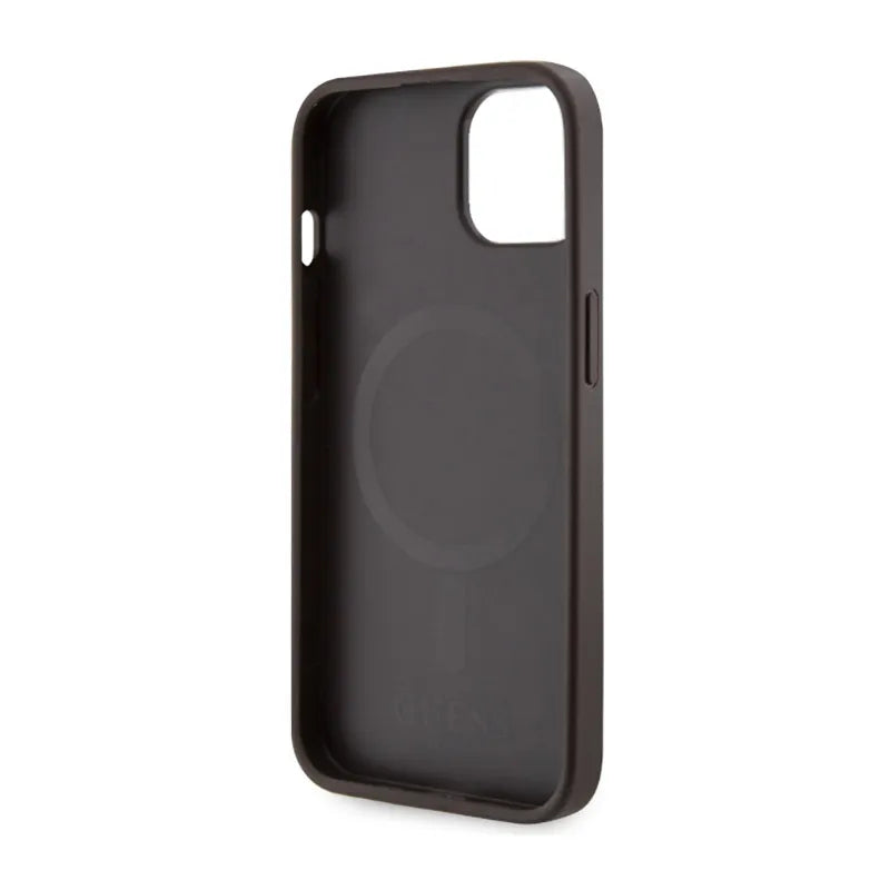 Guess 4G Printed Stripes MagSafe – dėklas iPhone 14 Plus (rudas)