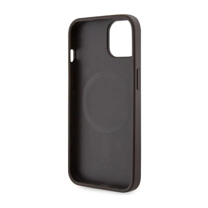Guess 4G Printed Stripes MagSafe – dėklas iPhone 14 Plus (rudas)