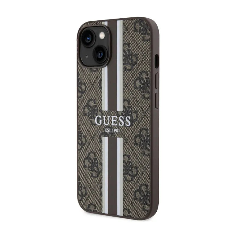 Guess 4G Printed Stripes MagSafe – dėklas iPhone 14 (rudas)