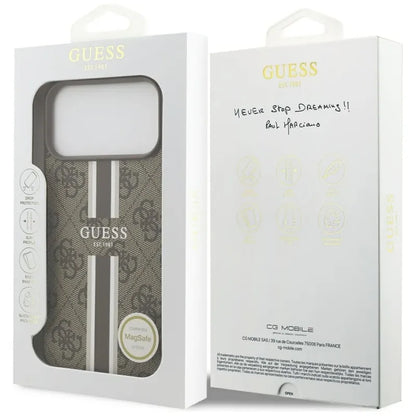 Guess 4G Printed Stripes MagSafe - Dėklas iPhone 17 Pro Max (ruda)